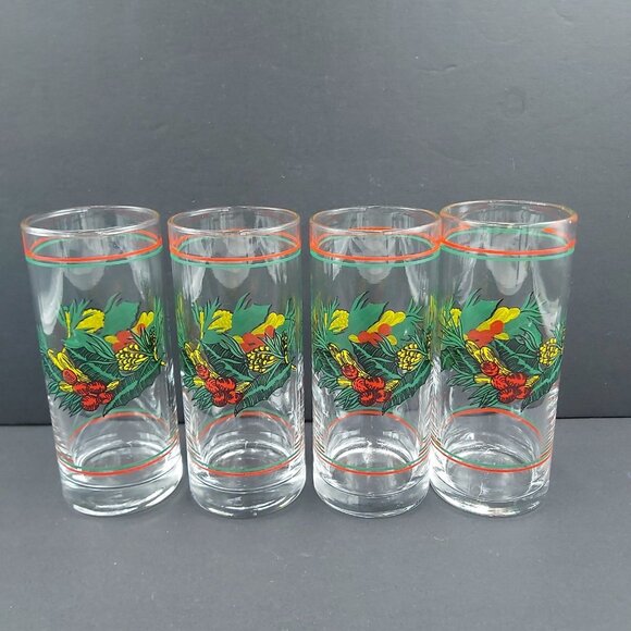 Libbey Cocktail Highball Glasses Christmas Holly Berries Pinecones-Tumblers VTG - Picture 1 of 12